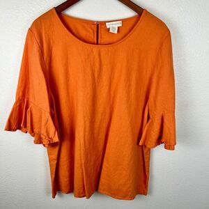 Cynthia Rowley Oversized Linen Top XL Flare Sleeve Ruffle Orange Beach Coastal